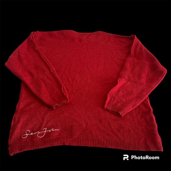 Sean John Mens Embroidered Crew Neck Padded Elbows Pullover RED Sweater SIZE XL - Picture 2 of 7